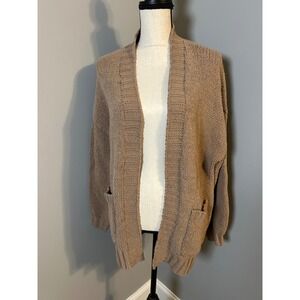 American Eagle Chenille Cardigan Sweater Tan Brown Open Front Pocket Small